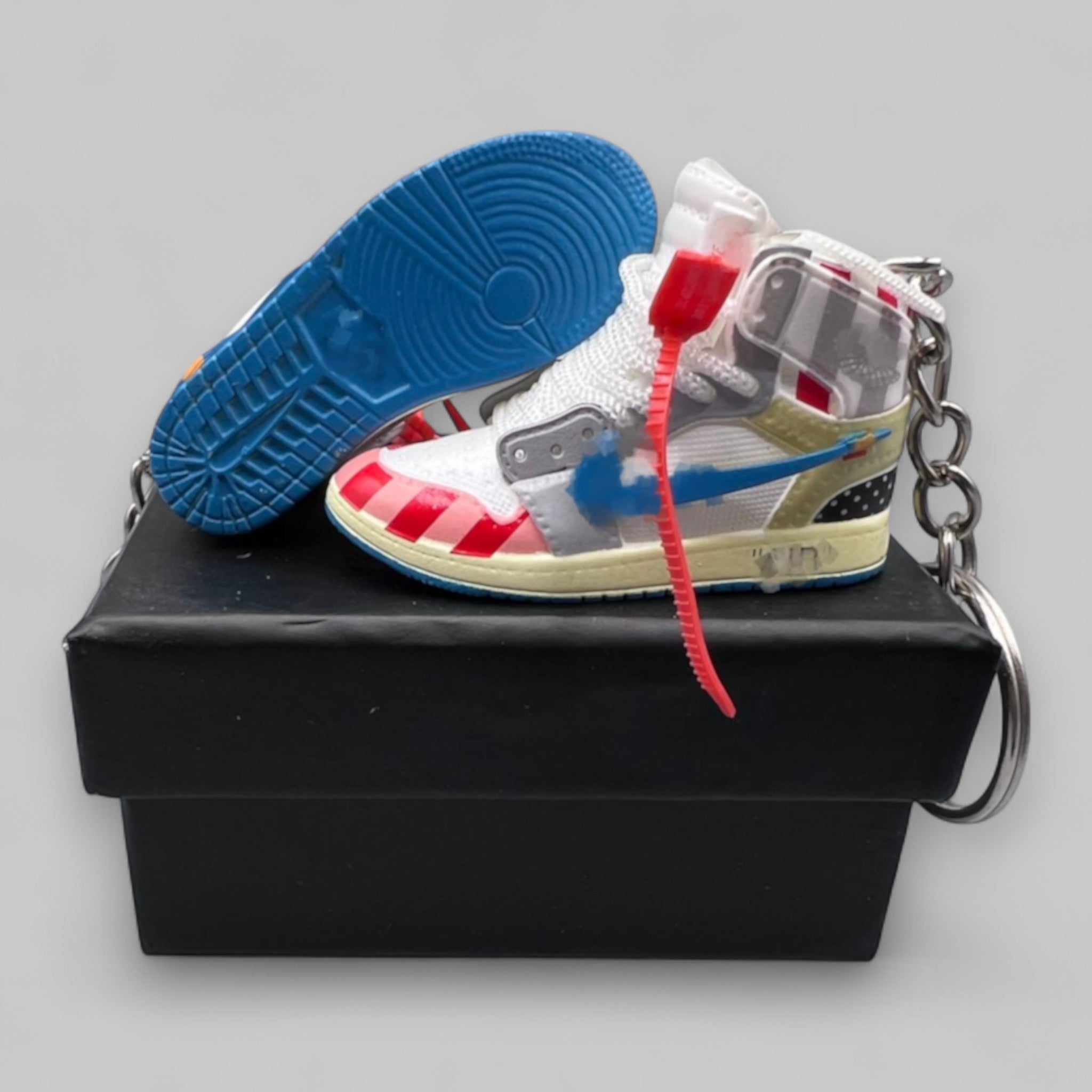 1:6 Scale Mini Sneaker – Doll Wear or Keychain - "off-white & Red, Blue, Cream Edition "